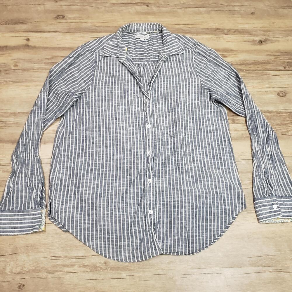 Michael Stars Shirt Womens Large Blue White Striped Button Up Long Sleeve Cotton